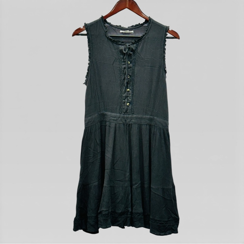 O'neill Sleeveless Cotton Tie-Neck Midi Dress in Charcoal Boho Hippie Festival L - Picture 2 of 8